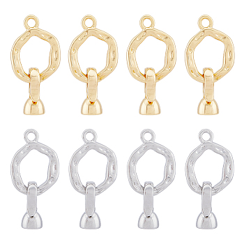 8 Sets 2 Colors Brass Fold Over Clasps, Textured Ring, Jewelry Making Findings, Platinum & Golden, Ring: 18x13x2mm, Hole: 1.8mm, Clasp: 12.5x7.5x5.5mm, Inner Diameter: 3.5mm, 4 Sets/color