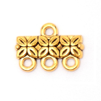 Tibetan Style Zinc Alloy Chandelier Components Links, Flower, Antique Golden, 11.5x16x2mm, Hole: 1.6mm
