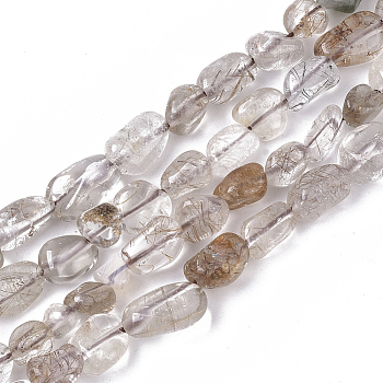 Natural Rutilated Quartz Beads Strands, Nuggets, Tumbled Stone, 5~11x5~8x3~6mm, Hole: 0.8mm, about: 52~56pcs/Strand, 15.94 inch(40.5cm)