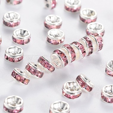 10mm Pink Rondelle Brass + Rhinestone Spacer Beads