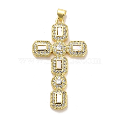 Real 18K Gold Plated Clear Cross Brass+Cubic Zirconia+Enamel Pendants