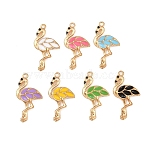 Alloy with Enamel Pendants, Flamingo Shape Charms, Light Gold, Mixed Color, 29.5x16x3mm, Hole: 1.6mm(AL-CBA9C31-03G)