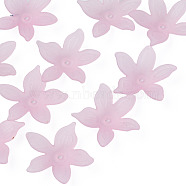 Transparent Acrylic Beads, Frosted, Flower, Pink, 26x27x6mm, Hole: 1.8mm, about 980pcs/500g(MACR-S373-127-D03)