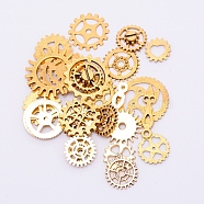 Alloy Cabochons, UV Epoxy Resin Supplies Filling Accessories, for Jewelry Making, Gearwheel & Pointer, Mix Shape, Cadmium Free & Lead Free, Antique Golden, 12~28x6.5~24x1.5~3.5mm, about 110~125pcs/bag(PALLOY-WH0076-98AG)