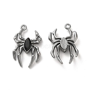 Glass Spider Pendant, with Gunmetal Alloy Findings, Lead Free & Cadmium Free, Black, 25.5x17x4.5mm, Hole: 1.6mm(PALLOY-K001-067B-02)