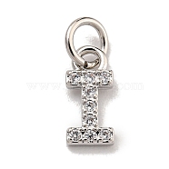 Initial Letter Brass with Cubic Zirconia Charms, Platinum, Long-Lasting Plated, Lead Free & Cadmium Free, Letter I, 9.5x4.5x1.5mm, ring: 5x1mm, inner diameter: 3mm(KK-Q814-26I-P)