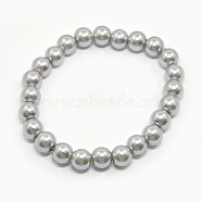 Stretchy Glass Pearl Bracelets, with Elastic Cord, Silver, 55x4mm(BJEW-D068-4mm-13)