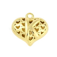 Hollow Brass Pendants for Valentine's Day, Heart with Letter, Real 18K Gold Plated, Letter K, 25x26x13mm, Hole: 2.5mm(KK-M289-03K-G)