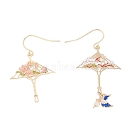 Vintage Umbrella and Butterfly Dangle Earrings for Girl Women Gift, Brass Enamel Asymmetrical Earrings, Light Gold, 37mm, 47mm, Pin: 0.7mm(EJEW-P266-02LG)