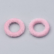 Faux Mink Fur Covered Linking Rings, with Aluminum Bottom, Ring, Platinum, Pearl Pink, 27x4mm(X-WOVE-N009-07K)
