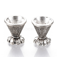 Tibetan Style Alloy Beads Caps, Cadmium Free & Lead Free, Multi-Petal, Antique Silver, 15x14mm, Hole: 2mm, Inner Diameter: 10mm, about 205pcs/1000g(TIBE-R317-036AS-LF)