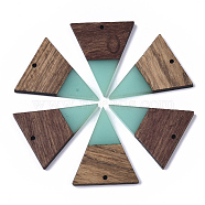 Resin & Walnut Wood Pendants, Triangle, Dark Turquoise, 37.5x31x3mm, Hole: 1.8mm(RESI-T035-06B)