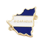 Rack Plating Brass Blue & White Enamel Nicaragua Map Links Connector Charms, Cadmium Free & Lead Free, Real 18K Gold Plated, 22.5x22x2.5mm, Hole: 1.5mm(KK-S379-25G)