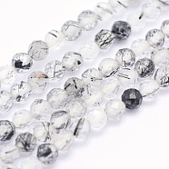 Natural Black Rutilated Quartz Beads Strands, Round, Faceted, 2mm, Hole: 0.5mm, about 174pcs/strand, 15.5 inch(39.5cm)(G-O166-23-2mm)