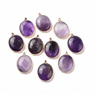 Natural Amethyst Pendants, with Brass Findings, Oval Charms, 29x21x6.5mm, Hole: 3.8x2mm(G-C023-03)