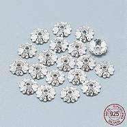 925 Sterling Silver Bead Caps, 6-Petal, Flower, Silver, 8x2mm, Hole: 1.2mm(STER-T002-87S)