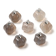 Natural Grey Agate Pumpkin Charms with Platinum Tone Brass Bails, 14x14mm, Hole: 1.6mm(G-C158-06P-03)