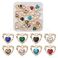 16Pcs 8 Colors Rack Plating Alloy Pandants, with Glass, Heart Charms, Mixed Color, 19x19x5mm, Hole: 2.3mm, 2Pcs/color(FIND-FS0001-77)