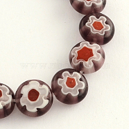 Handmade Millefiori Glass Bead Strands, Flat Round, Sienna, 10x4mm, Hole: 1.2mm, about 40pcs/strand, 14.9 inch(LK-R006-15F)
