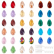 DIY Colorful Dangle Earring Making Kits, Including 34Pcs Teardrop Glass Pendants, 304 Stainless Steel Ice Pick Pinch Bails and Iron Earring Hooks, Mixed Color, 114pcs/box(DIY-SZ0003-46)