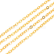 Brass Cable Chains, Soldered, with Spool, Flat Oval, Golden, 2.2x1.9x0.3mm, Fit for 0.6x4mm Jump Rings, about 32.8 Feet(10m)/roll(CHC-T008-06A-G)