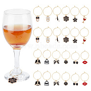 24Pcs 12 Style Alloy Enamel & Rhinestone & ABS Plastic Imitation Pearl Wine Glass Charms, with Brass Findings, Wine Glass/Bag/Sakura Flower, Mixed Color, 40~52mm, 12 style, 2pcs/style, 24pcs/set(AJEW-AB00050)