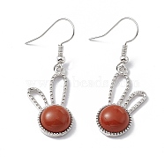 Natural Red Jasper Rabbit Dangle Earrings, Platinum Brass Jewelry for Women, 42mm, Pin: 0.6mm(EJEW-A092-05P-13)