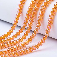 Electroplate Glass Beads Strands, AB Color Plated, Faceted, Rondelle, Dark Orange, 6x5mm, Hole: 1mm, about 85~88pcs/strand, 16.1~16.5 inch(41~42cm)(EGLA-A034-T6mm-B16)