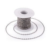 304 Stainless Steel Textured Cable Chains, Soldered, with Spool, Knurling, Stainless Steel Color, 3.5x2.5x0.4mm, about 32.8 Feet(10m)/roll(CHS-H007-05P)