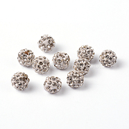 Pave Disco Ball Beads, Polymer Clay Rhinestone Beads, Round, Crystal, 8mm, Hole: 1mm(X-RB-A140-8mm-7)