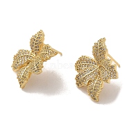 Brass Micro Pave Cubic Zirconia Earrings for Women, Flower, Real 18K Gold Plated, 24x23mm(EJEW-E301-07G)