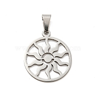 Laser Cut 304 Stainless Steel Pendants, Flat Round with Sun Charm, Stainless Steel Color, 23x20x1mm, Hole: 5.5x3mm(STAS-H184-18P)