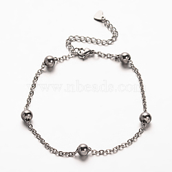 304 Stainless Steel Cable Chains Bracelets, with Lobster Claw Clasps, Stainless Steel Color, 8-1/4 inch(210mm)(BJEW-O092-04)