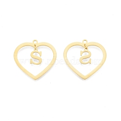 201 Stainless Steel Pendants, Hollow, Heart with Letter A~Z, Real 18K Gold Plated, Letter.S, 29x29.5x1mm, Hole: 2mm, A~Z: 12x8~10.5x1mm(STAS-N090-LA894-S-G)