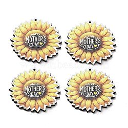 Momther's Day Wooden Pendants, Flower, 45x44.5x2.5mm, Hole: 1.6mm(WOOD-I012-01I)
