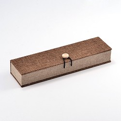 Rectangle Wooden Necklace Boxes, with Burlap and Velvet, Camel, 24.2x6.5x4.6cm(X-OBOX-N013-04)
