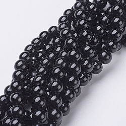 Natural Black Onyx Round Beads Strands, Grade A, Dyed, 8mm, Hole: 1mm, about about 48~52pcs/strand, 15~15.5 inch(X-GSR8mmC097)
