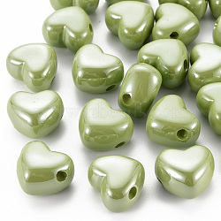 Opaque Acrylic European Beads, Large Hole Beads, Pearlized, Heart, Olive, 19.5x21.5x14.5mm, Hole: 4mm(MACR-S372-03B-83)