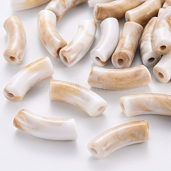 Acrylic Beads, Imitation Gemstone, Curved Tube, Floral White, 36x13.5x11.5mm, Hole: 4mm, about 148pcs/500g(MACR-S372-001A-01)