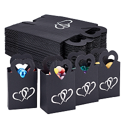 Silver Stamping Heart Packaging Handbag Holder, Candy Storage Paper Gift Box for Wedding Party Gift Wrapping Bags, Black, 6x4x10.5cm(KBAG-WH0045-05B)