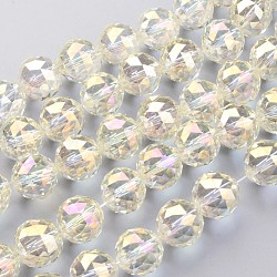 Electroplate Glass Bead Strands, Full Rainbow Plated, Faceted, Round, Light Yellow, 15.5mm, Hole: 2mm, about 15pcs/strand, 8.6 inch(22cm)(EGLA-J140-FR02-16mm)