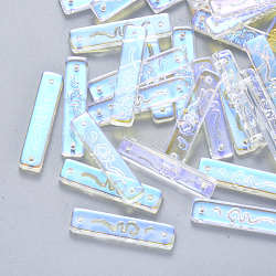 Transparent Glass Links connectors, AB Color Plated, Rectangle, Clear AB, 30x7x3mm, Hole: 1.2mm(X-GLAA-S190-008C-01)