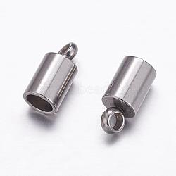 Tarnish Resistant 304 Stainless Steel Cord Ends, End Caps, Stainless Steel Color, 8x4mm, Hole: 1.5mm, Inner Diameter: 3mm(STAS-P161-05-3mm)