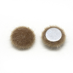 Faux Mink Fur Covered Cabochons, with Aluminum Bottom, Half Round/Dome, Camel, 15x5mm(WOVE-S084-49L)