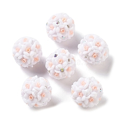 Luminous Resin Pave Rhinestone Beads, Glow in the Dark Flower Round Beads with Porcelain, Light Salmon, 19~22mm, Hole: 2mm(RESI-C048-01B)