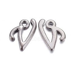 Gunmetal Plated Alloy Letter Pendants, Rack Plating, Cadmium Free & Lead Free, Letter.V, 13x8x2mm, Hole: 1.5mm(PALLOY-J718-01B-V)