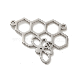 304 Stainless Steel Connector Charms, Laser Cut, Honeycomb with Bee Link, Stainless Steel Color, 17.5x22x1mm, Hole: 1.2mm(STAS-O005-03P)