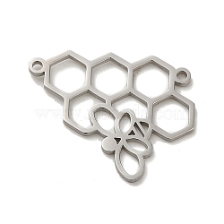 Tarnish Resistant 304 Stainless Steel Connector Charms, Laser Cut, Honeycomb with Bee Link, Stainless Steel Color, 17.5x22x1mm, Hole: 1.2mm(STAS-O005-03P)