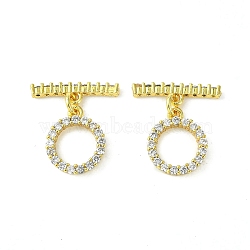 Rack Plating Eco-Friendly Brass Pave Clear Cubic Zirconia Toggle Claps, Long-Lasting Plated, Lead Free & Cadmium Free, Ring, Real 18K Gold Plated, Ring:14.2x12x2.5mm, Hole: 1.3mm, Bar: 5x18x2mm, Hole: 1.3mm(KK-K330-45G)