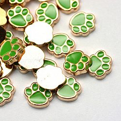 Enamel Style Alloy Cabochons, Floating Charms, DIY for Floating Lockets Glass Living Memory Lockets, Dog Paw Print, Light Gold, Lime Green, 8.9x9.2x2mm(ENAM-S086-74A)